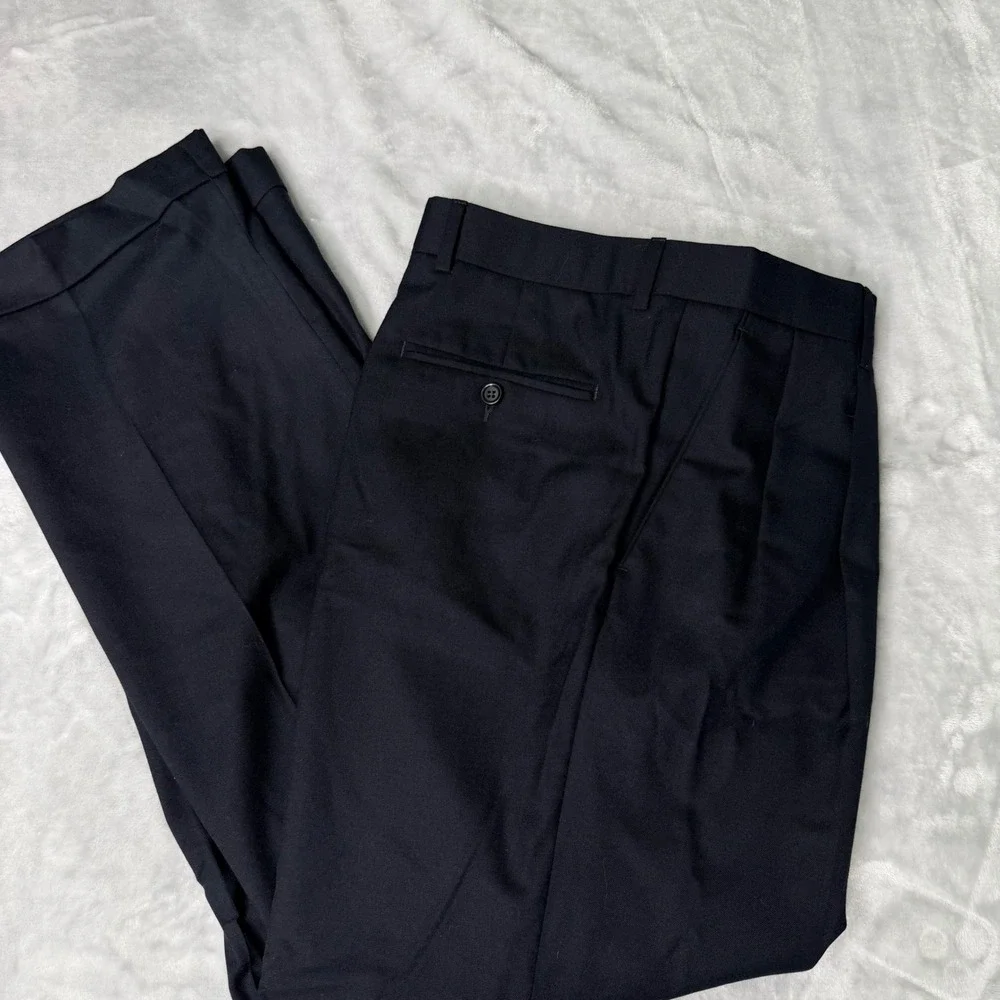 Brooks Brothers 346 Mens 34x30 Pleated Wool Suit Trousers Pants Dark Navy Cuffed